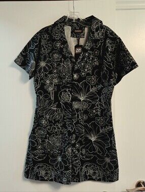 RUN & FLY NWT Jumpsuit Romper Black White Floral Print UK 10/US 6/8